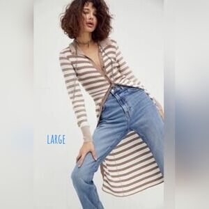 Free People Vista Cardi Collared Button Front Ribbed Duster Cardigan Women's (L)